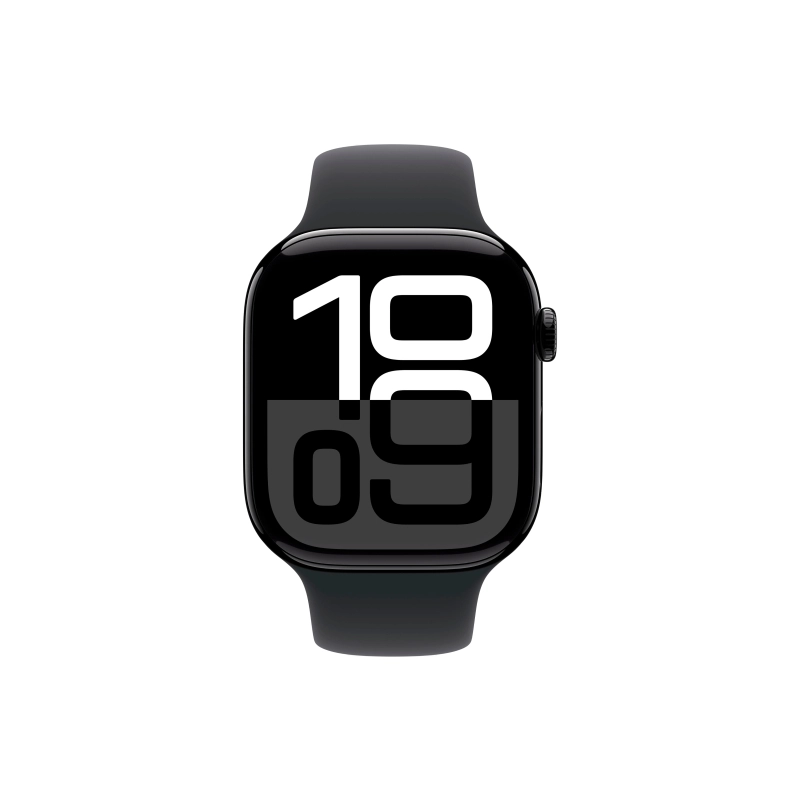 Apple Watch Series 10, 46 мм, корпус из алюминия цвета «чёрный глянец», спортивный ремешок, размер S/M