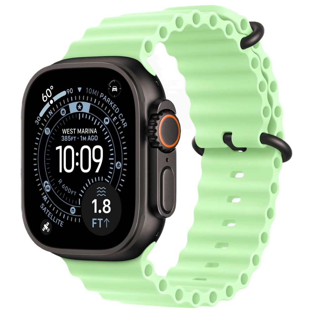 Фото Apple Watch Ultra 3 GPS + Cellular, 49 мм, корпус из чёрного титана, ремешок Ocean Band, цвет неоновый зелёный Фото Apple Watch Ultra 3 GPS + Cellular, 49 мм, корпус из чёрного титана, ремешок Ocean Band, цвет неоновый зелёный