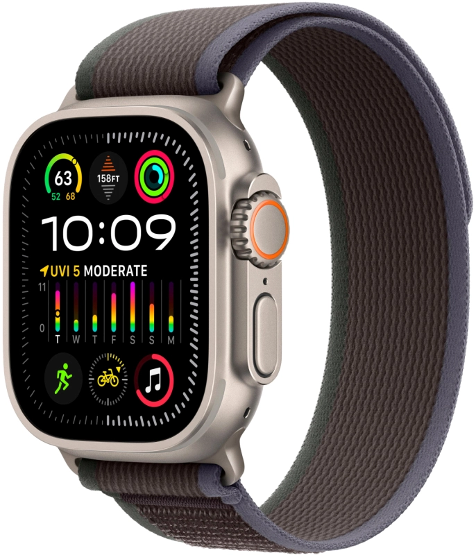 Фото Apple Watch Ultra 2 GPS + Cellular, 49 мм, корпус из титана, ремешок Trail цвет Сине/черный, S/M Фото Apple Watch Ultra 2 GPS + Cellular, 49 мм, корпус из титана, ремешок Trail цвет Сине/черный, S/M