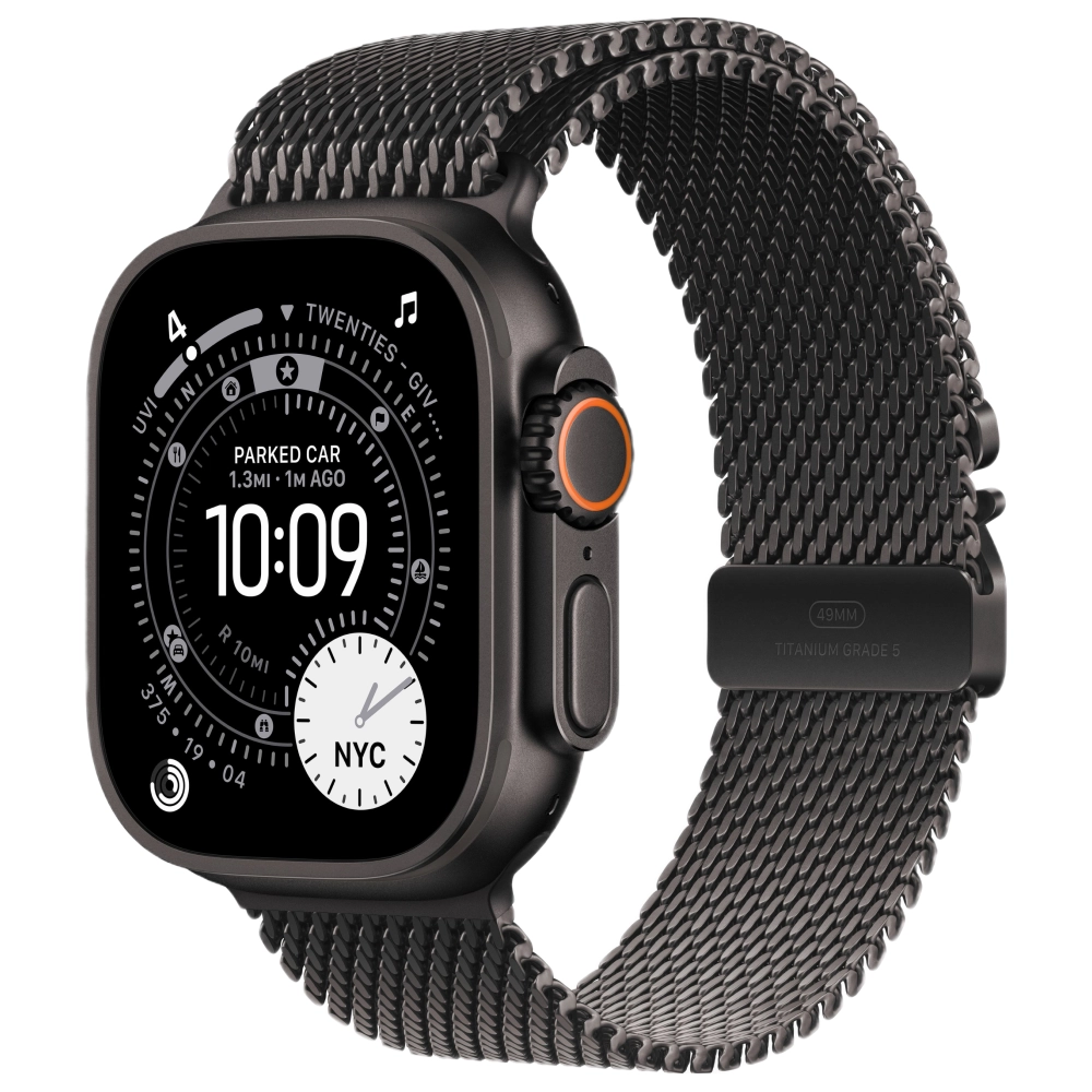 Фото Apple Watch Ultra 3 GPS + Cellular, 49 мм, корпус из черного титана, ремешок Milanese черного цвета, размер L