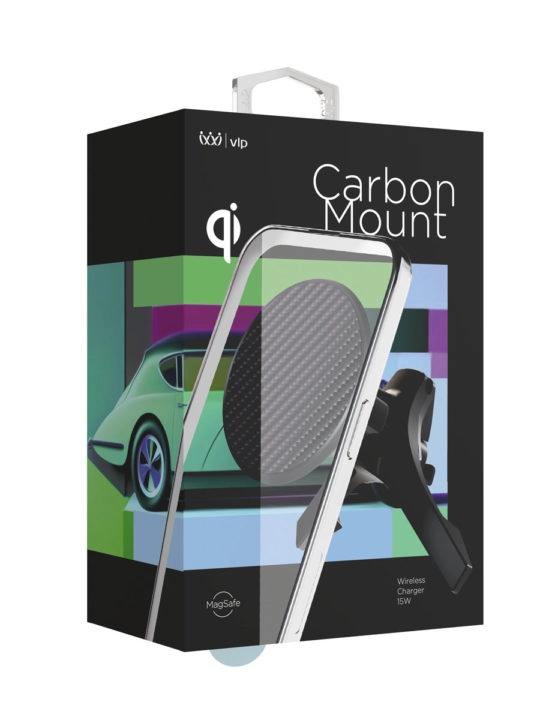 Автомобильное беспроводное зарядное устройство VLP Carbon Mount Magsafe с беспроводной зарядкой, чёрный Автомобильное беспроводное зарядное устройство VLP Carbon Mount Magsafe с беспроводной зарядкой, чёрный