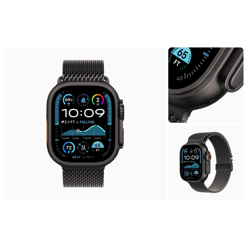 Apple Watch Ultra 2 GPS + Cellular, 49 мм, корпус из черного титана, ремешок Milanese черного цвета, размер S Apple Watch Ultra 2 GPS + Cellular, 49 мм, корпус из черного титана, ремешок Milanese черного цвета, размер S