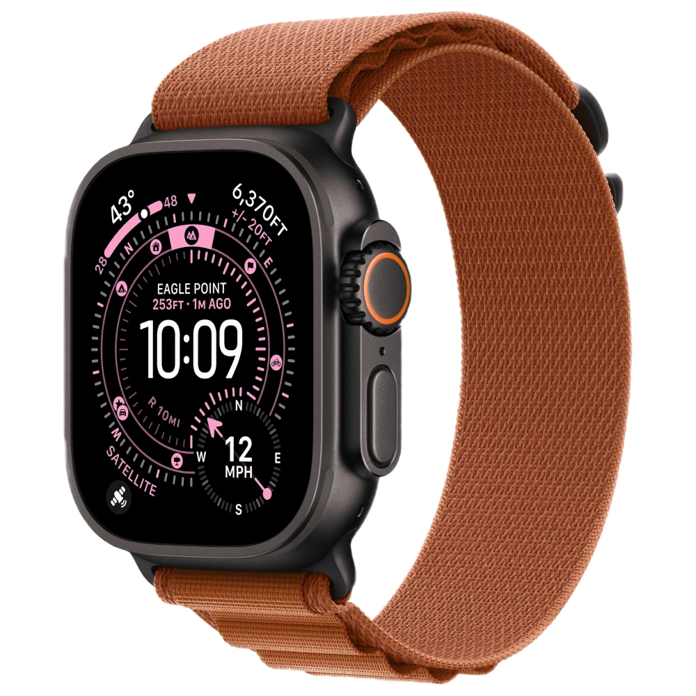 Фото Apple Watch Ultra 3 GPS + Cellular, 49 мм, корпус из чёрного титана, ремешок Alpine, цвет терракотовый, L Фото Apple Watch Ultra 3 GPS + Cellular, 49 мм, корпус из чёрного титана, ремешок Alpine, цвет терракотовый, L