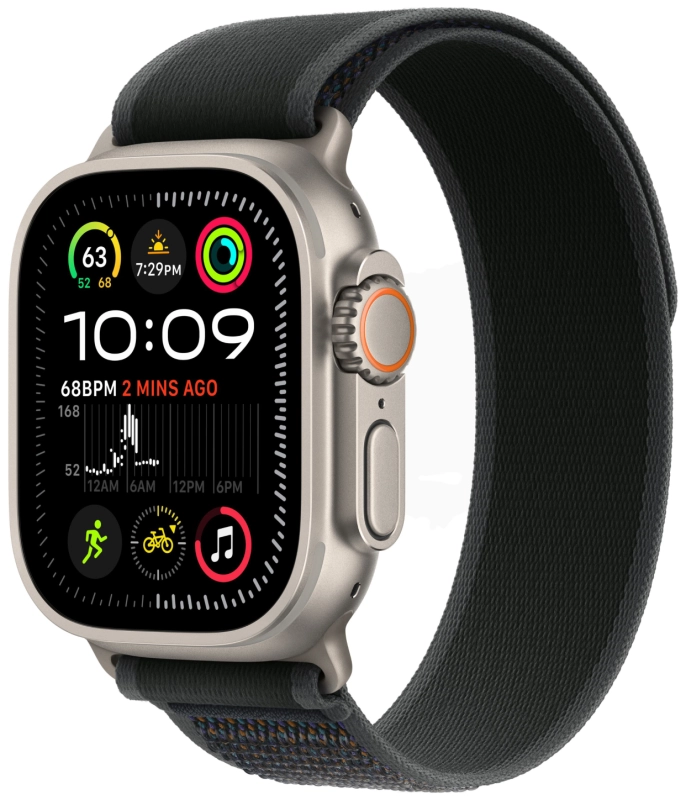 Фото Apple Watch Ultra 2 GPS + Cellular, 49 мм, корпус из бежевого титана, ремешок Trail чёрного цвета, размер M/L Фото Apple Watch Ultra 2 GPS + Cellular, 49 мм, корпус из бежевого титана, ремешок Trail чёрного цвета, размер M/L