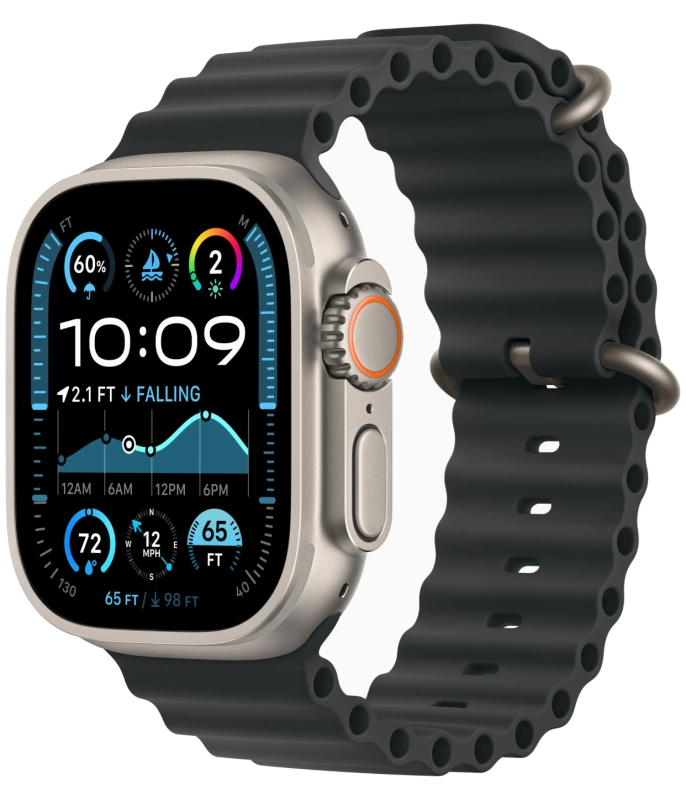 Фото Apple Watch Ultra 2 GPS + Cellular, 49 мм, корпус из бежевого титана, ремешок Ocean чёрного цвета
