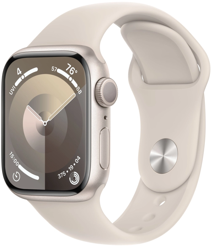 Фото Apple Watch Series 9, 41 мм, корпус из алюминия цвета «Сияющая звезда», спортивный ремешок, размер M/L