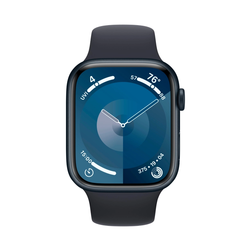 Apple Watch Series 9, 45 мм, корпус из алюминия цвета «Тёмная ночь», спортивный ремешок, размер S/M