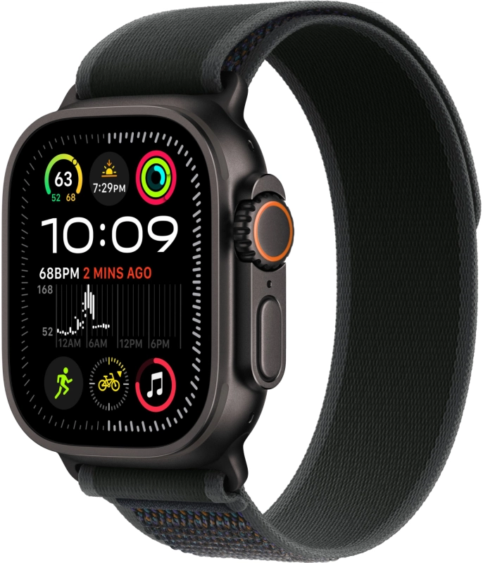 Фото Apple Watch Ultra 2 GPS + Cellular, 49 мм, корпус из черного титана, ремешок Trail черного цвета, размер S/M