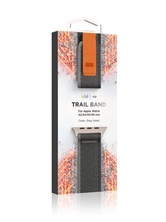 Ремешок нейлоновый VLP Trail Band для Apple Watch 42/44/45/49mm, черный-серый