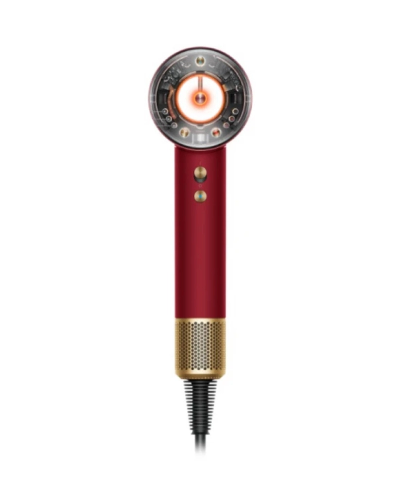 На фото изображено Фен для волос Dyson Supersonic Nural HD16, Red Velvet/Gold
