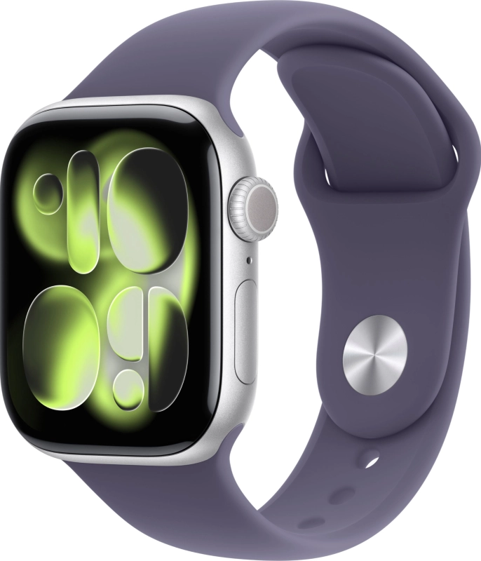Фото Apple Watch Series 11, 46 мм, корпус из алюминия цвета «Серебристый», спортивный ремешок, размер M/L На фото изображено Apple Watch Series 11, 46 мм, корпус из алюминия цвета «Серебристый», спортивный ремешок, размер M/L