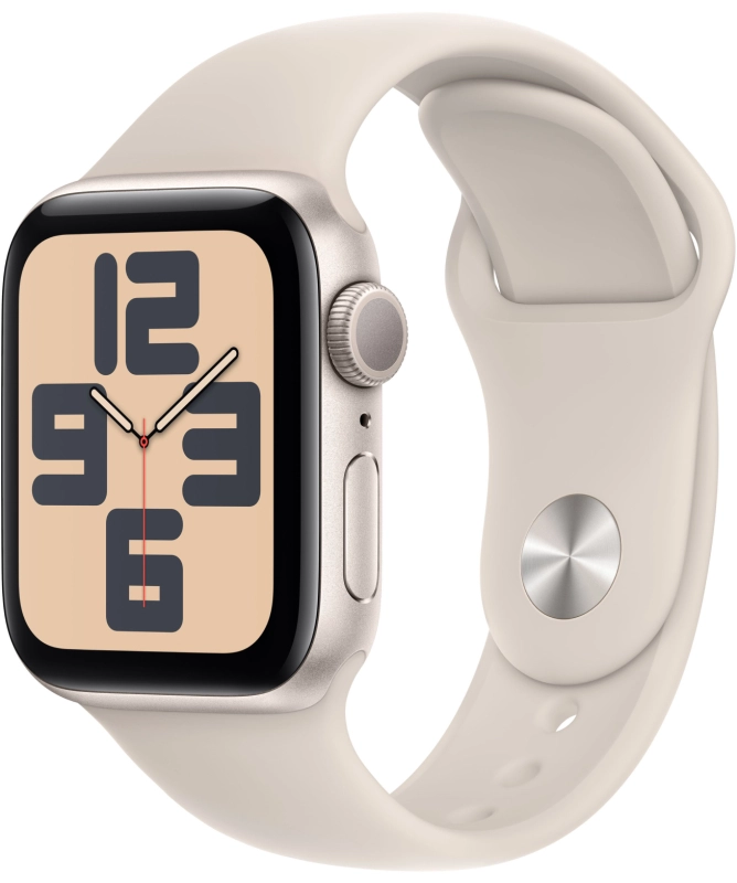 Фото Apple Watch SE 2024, 44 мм, корпус из алюминия цвета «Сияющая звезда», спортивный ремешок, размер M/L Фото Apple Watch SE 2024, 44 мм, корпус из алюминия цвета «Сияющая звезда», спортивный ремешок, размер M/L