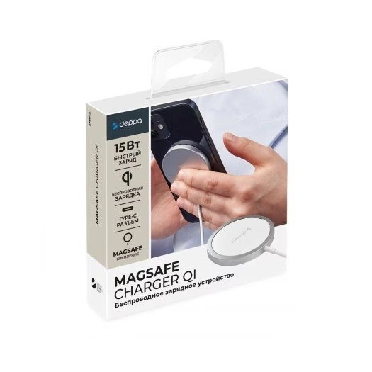 Беспроводное зарядное устройство MagSafe Charger Qi 15Вт, белый, серебристый Беспроводное зарядное устройство MagSafe Charger Qi 15Вт, белый, серебристый
