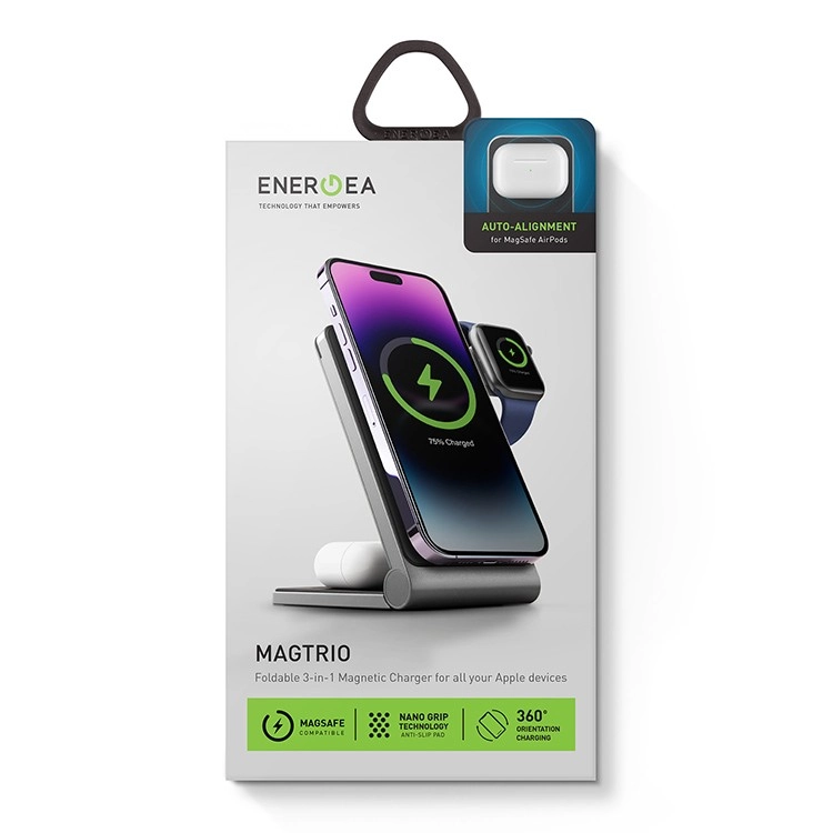Беспроводное зарядное устройство Energea MagTrio Foldable 3 в 1, черный Беспроводное зарядное устройство Energea MagTrio Foldable 3 в 1, черный