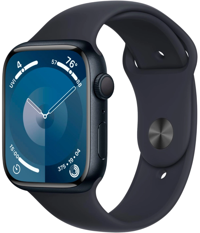 Фото Apple Watch Series 9, 41 мм, корпус из алюминия цвета «Тёмная ночь», спортивный ремешок, размер M/L Фото Apple Watch Series 9, 41 мм, корпус из алюминия цвета «Тёмная ночь», спортивный ремешок, размер M/L