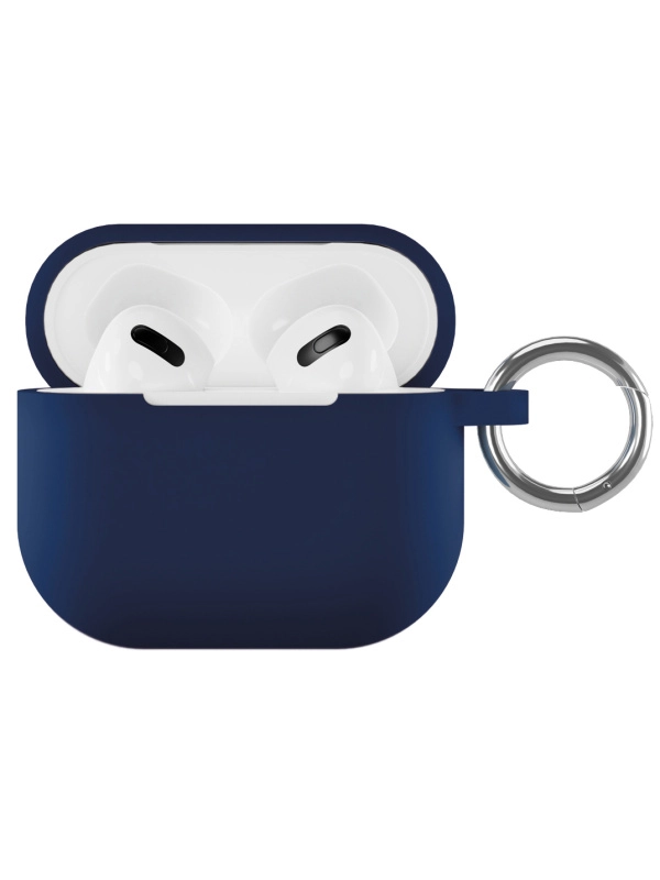 Фото Чехол силиконовый VLP Soft Touch, с кольцом, для AirPods 3, темно-синий Фото Чехол силиконовый VLP Soft Touch, с кольцом, для AirPods 3, темно-синий