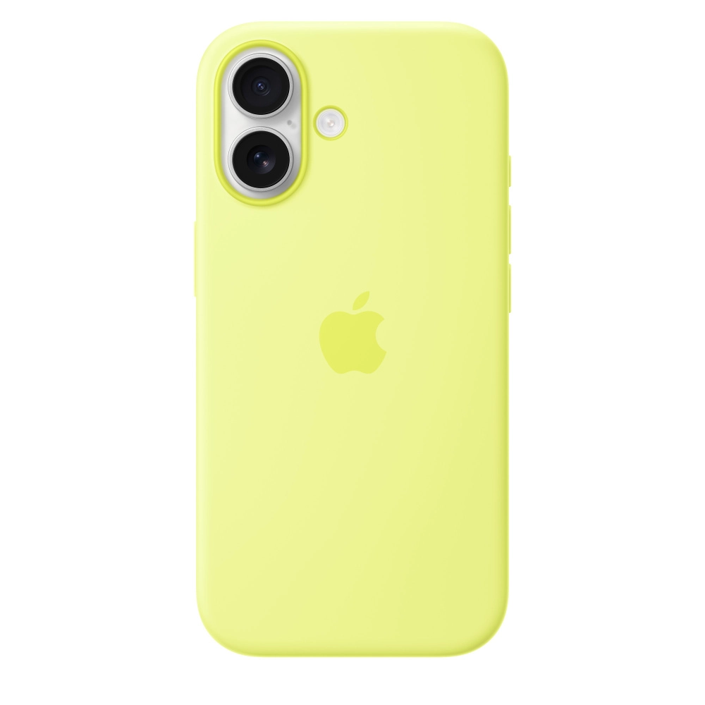 На фото изображено Чехол защитный Apple Silicone Case with MagSafe для iPhone 17, жёлтый