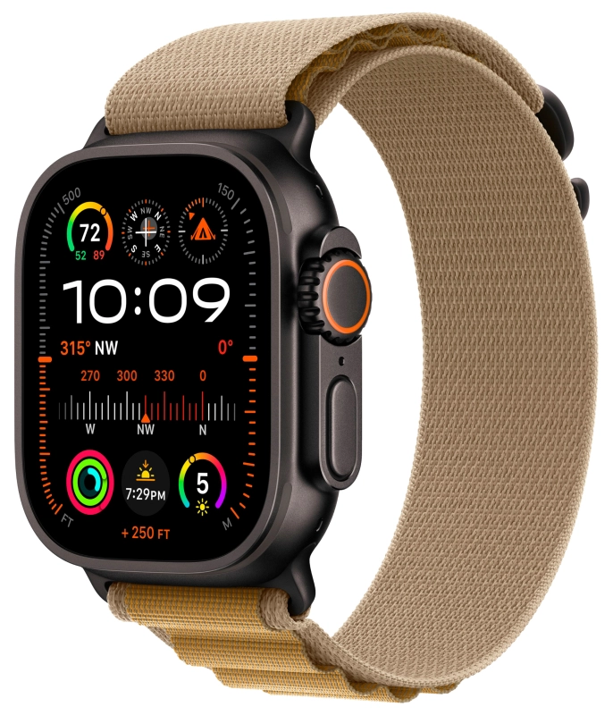 Фото Apple Watch Ultra 2 GPS + Cellular, 49 мм, корпус из черного титана, ремешок Alpine цвета «загар», размер S Фото Apple Watch Ultra 2 GPS + Cellular, 49 мм, корпус из черного титана, ремешок Alpine цвета «загар», размер S