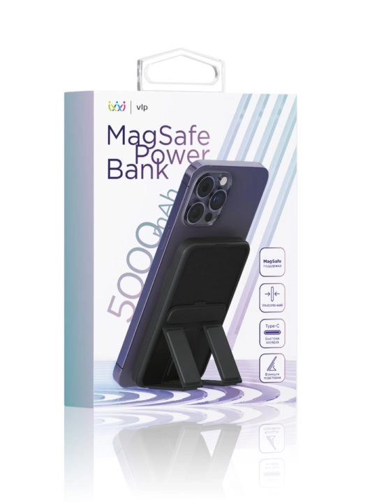 Аккумулятор внешний VLP Magsafe PowerBank 5000 mAh, 3A, USB-C, черный Аккумулятор внешний VLP Magsafe PowerBank 5000 mAh, 3A, USB-C, черный