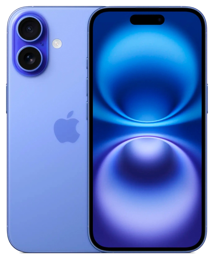 На фото изображено Apple iPhone 16, 128 ГБ, Ультрамарин