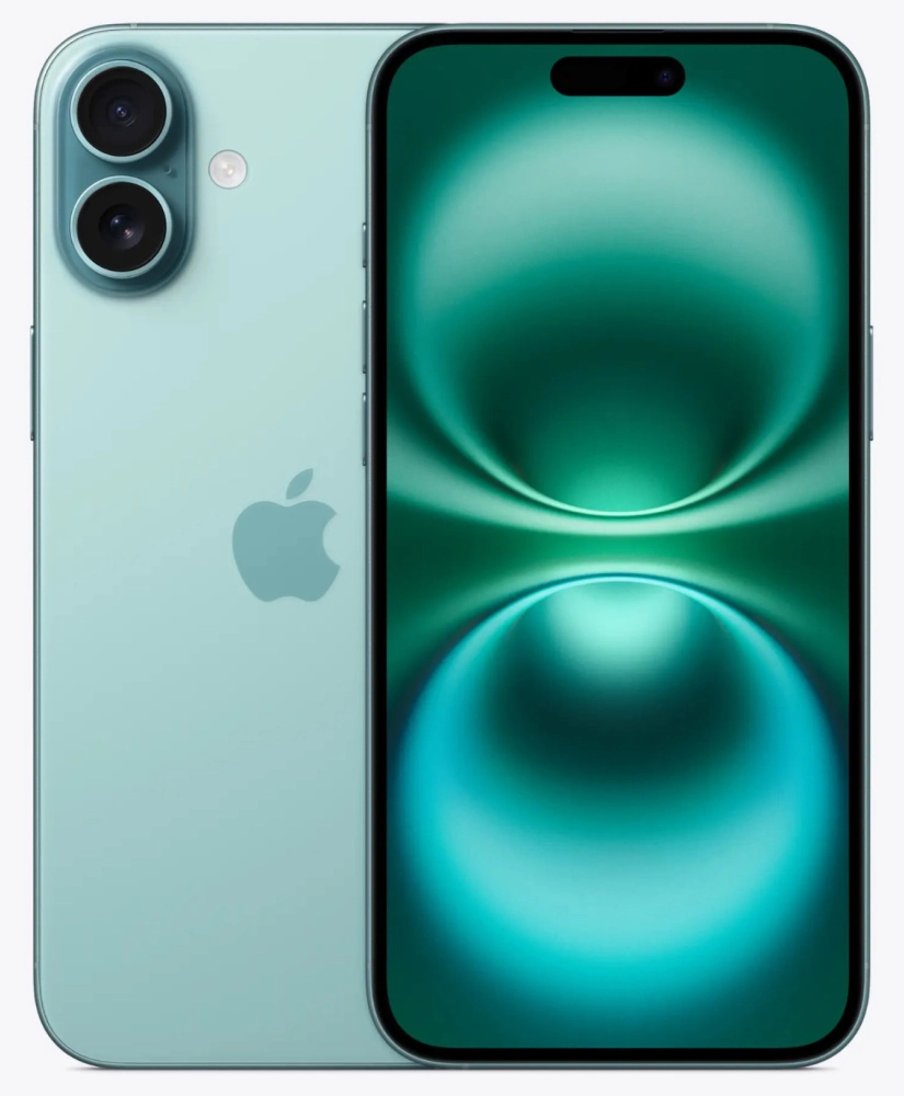 На фото изображено Apple iPhone 16 Plus, 128 ГБ, Бирюзовый