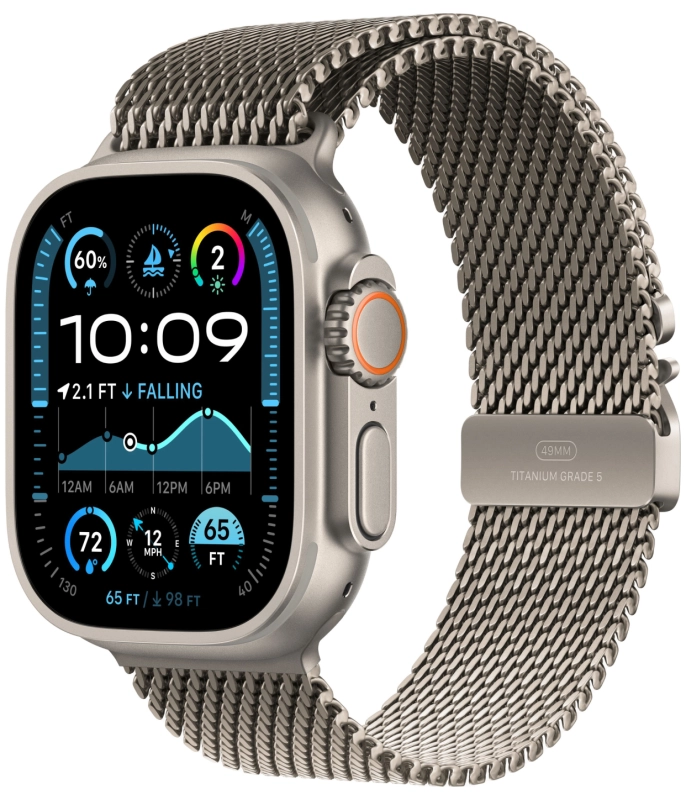 Фото Apple Watch Ultra 2 GPS + Cellular, 49 мм, корпус из бежевого титана, ремешок Milanese бежевого цвета, зазмер M