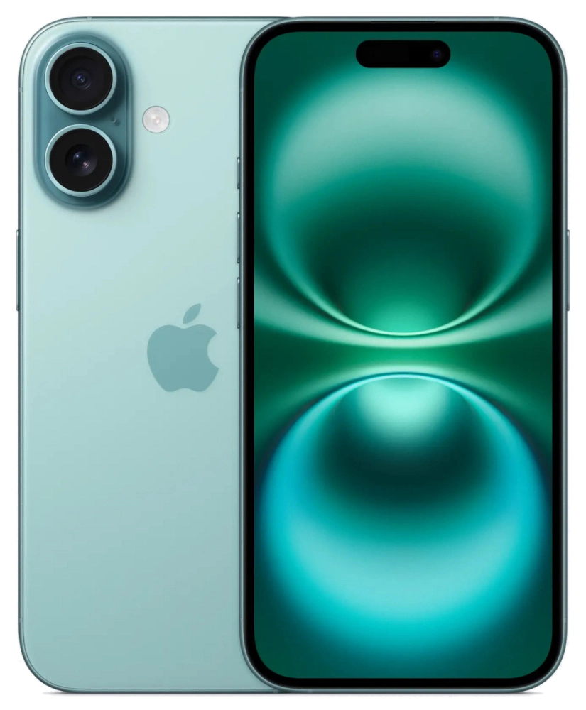 На фото изображено Apple iPhone 16, 128 ГБ, Бирюзовый