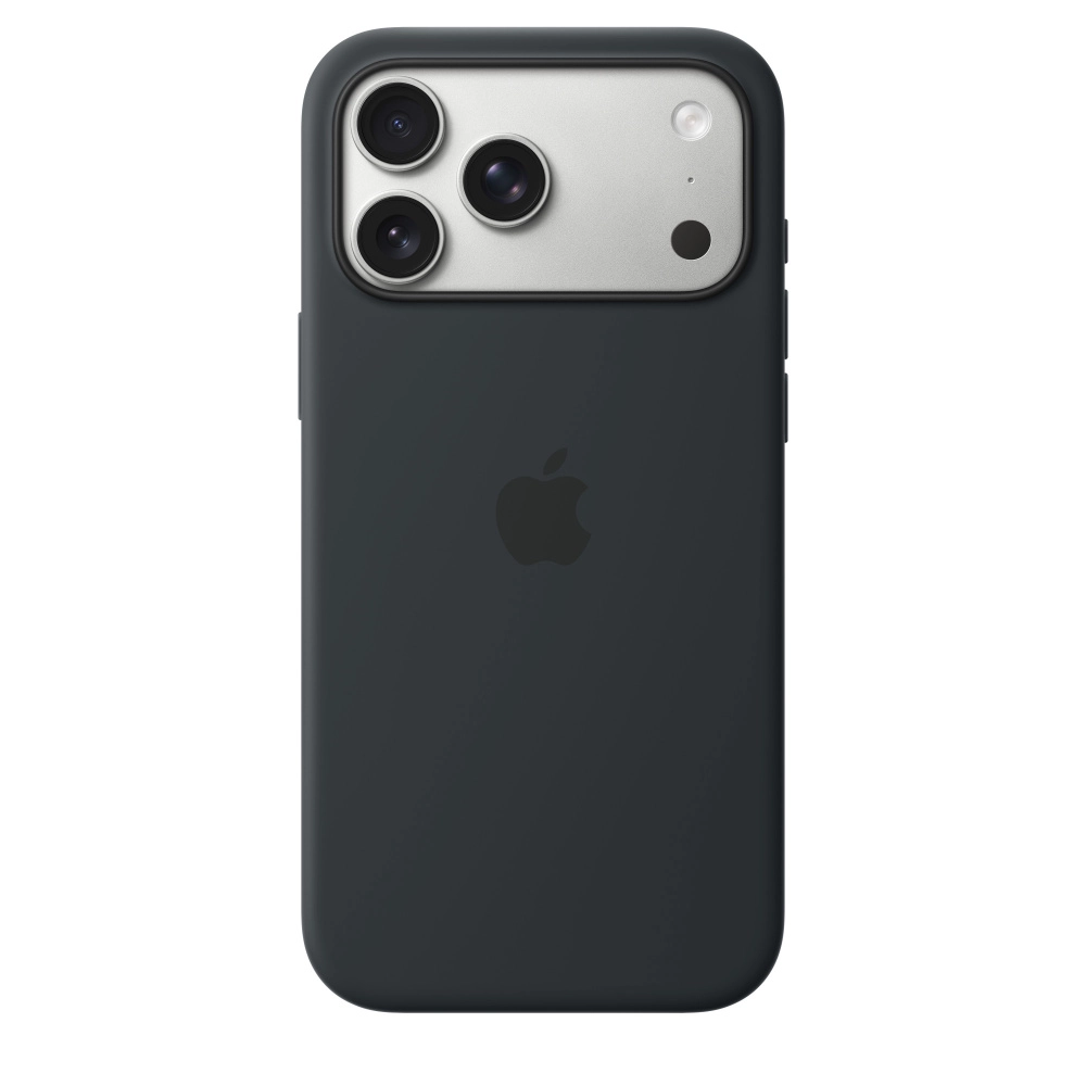 На фото изображено Чехол защитный Apple Silicone Case with MagSafe для iPhone 17 Pro Max, чёрный