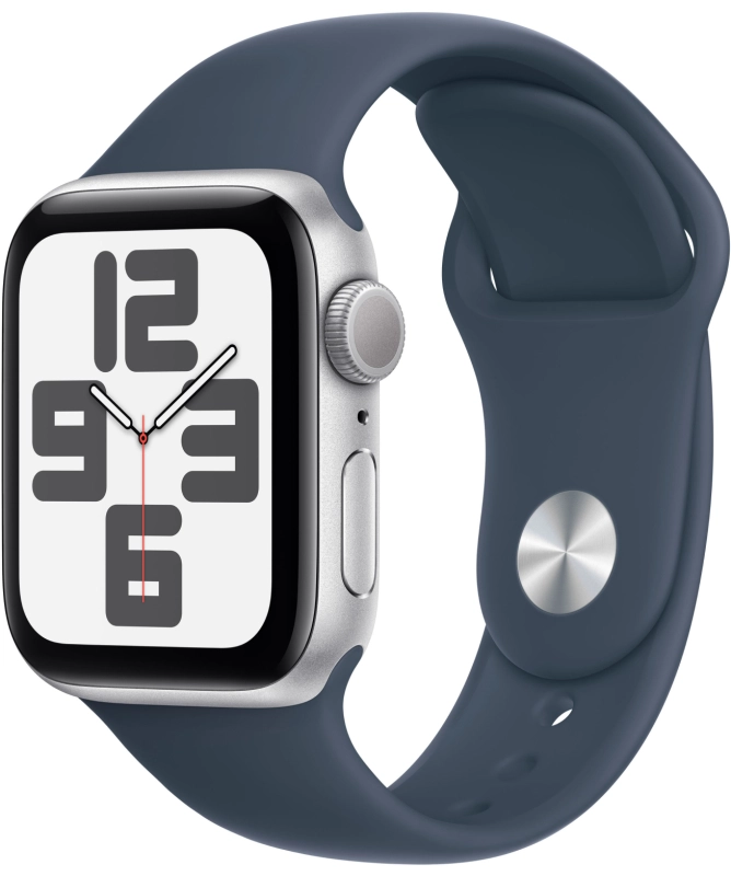 Фото Apple Watch SE 2024, 40 мм, корпус из алюминия цвета «Серебристый», спортивный ремешок, размер S/M Фото Apple Watch SE 2024, 40 мм, корпус из алюминия цвета «Серебристый», спортивный ремешок, размер S/M